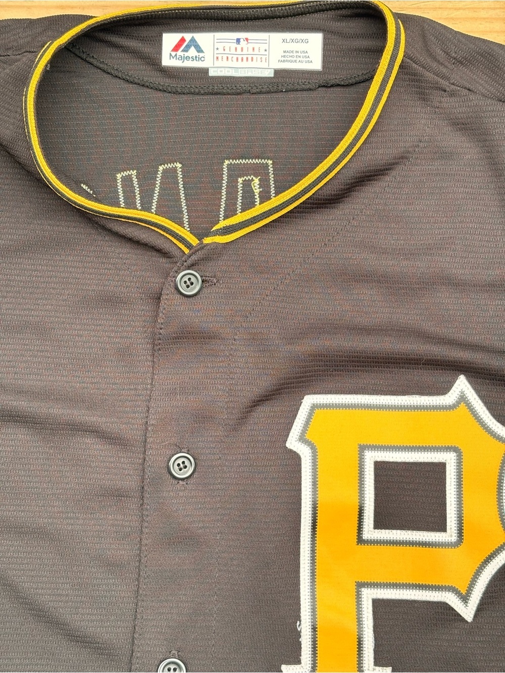 Majestic Black & Gold Pittsburgh P Button-Up Baseball Jersey - Picture 5 of 7